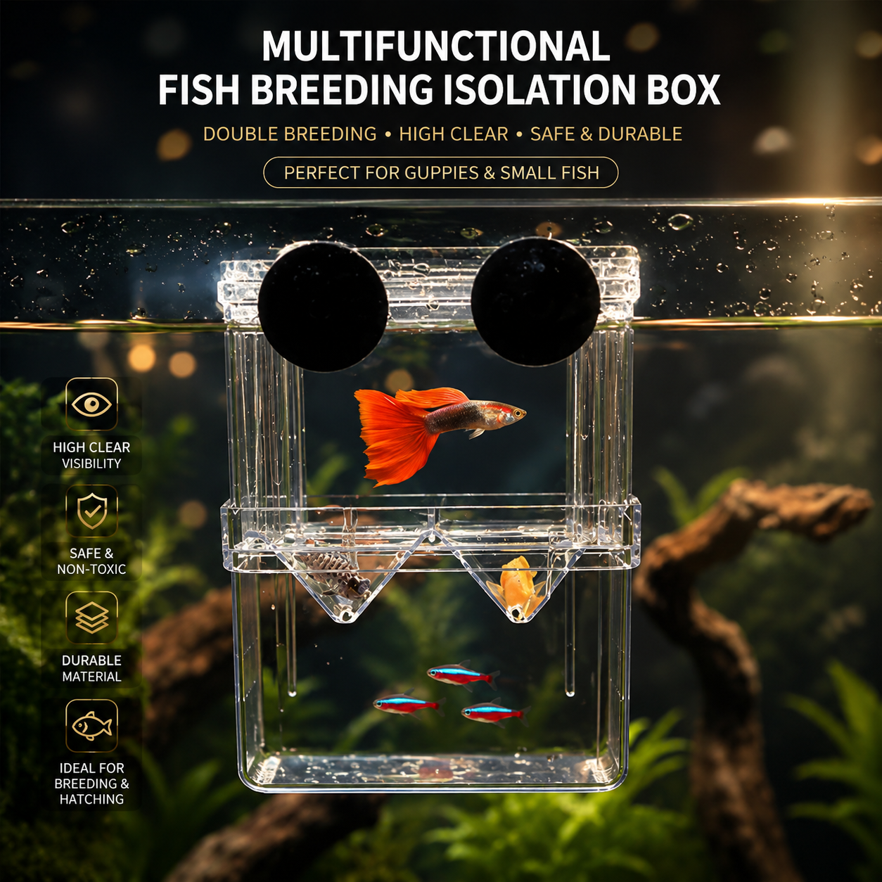 Multifunctional Clear Aquarium Fish Breeding Isolation Box for Guppies