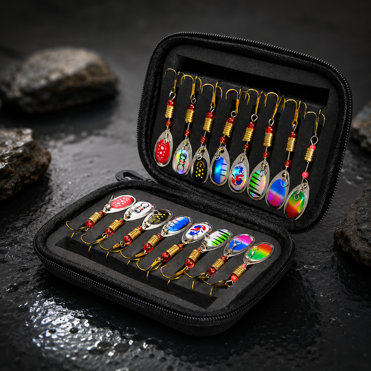 16Pcs Metal Spinner Spoon Fishing Lure Set with Storage Box