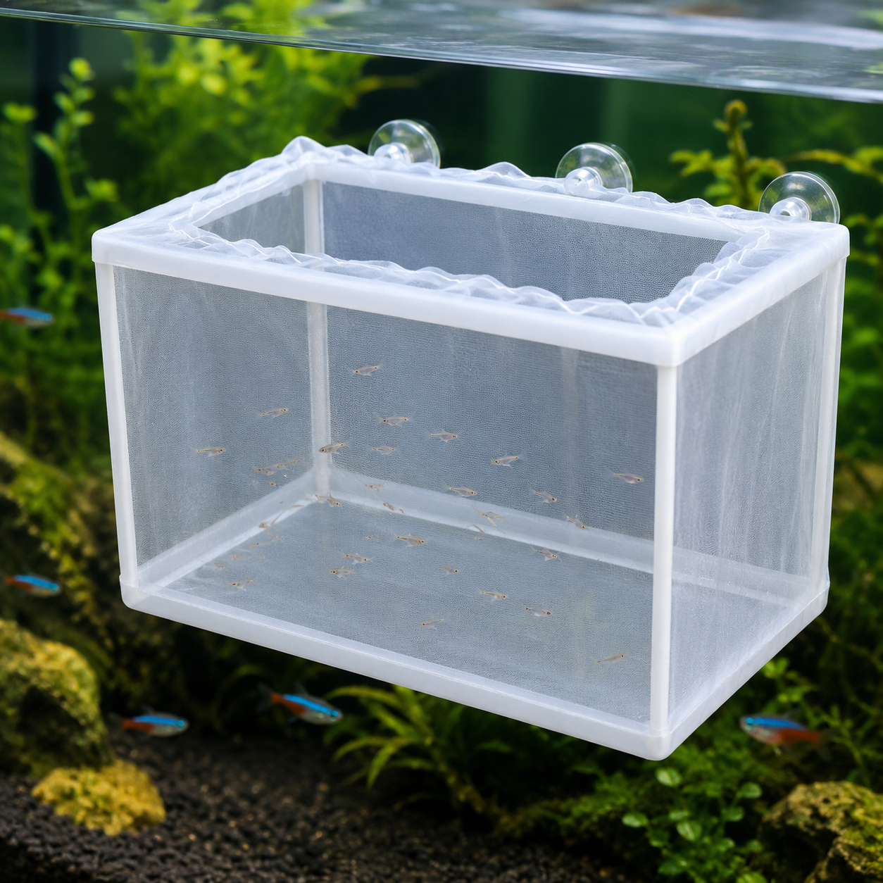 Aquarium Fish Breeder Box with Suction Cups – Mesh Hatcher Incubator
