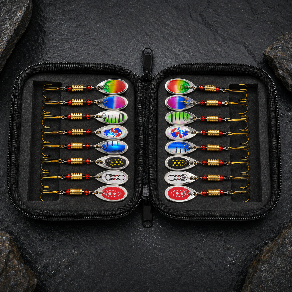 16Pcs Metal Spinner Spoon Fishing Lure Set with Storage Box