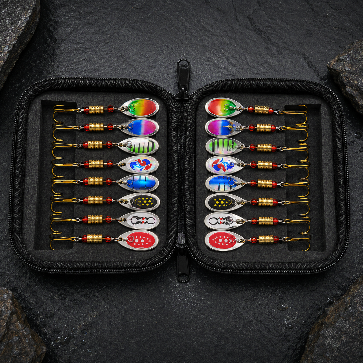 16Pcs Metal Spinner Spoon Fishing Lure Set with Storage Box