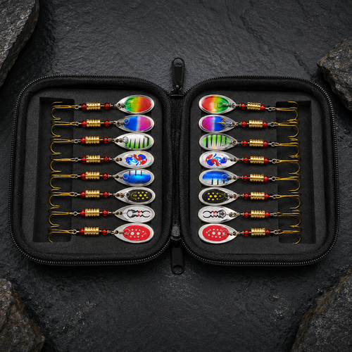 16Pcs Metal Spinner Spoon Fishing Lure Set with Storage Box