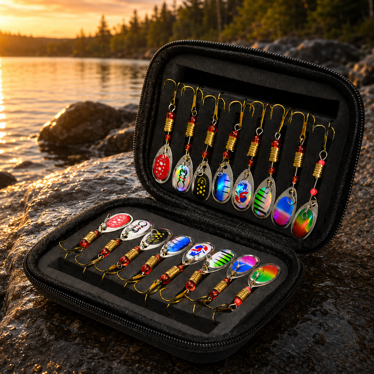16Pcs Metal Spinner Spoon Fishing Lure Set with Storage Box
