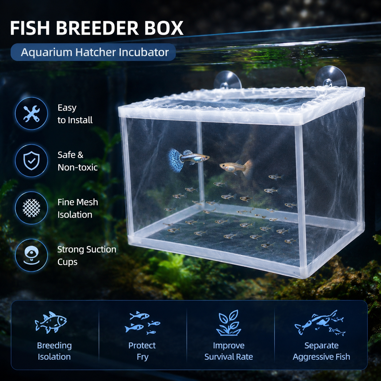 Aquarium Fish Breeder Box with Suction Cups – Mesh Hatcher Incubator