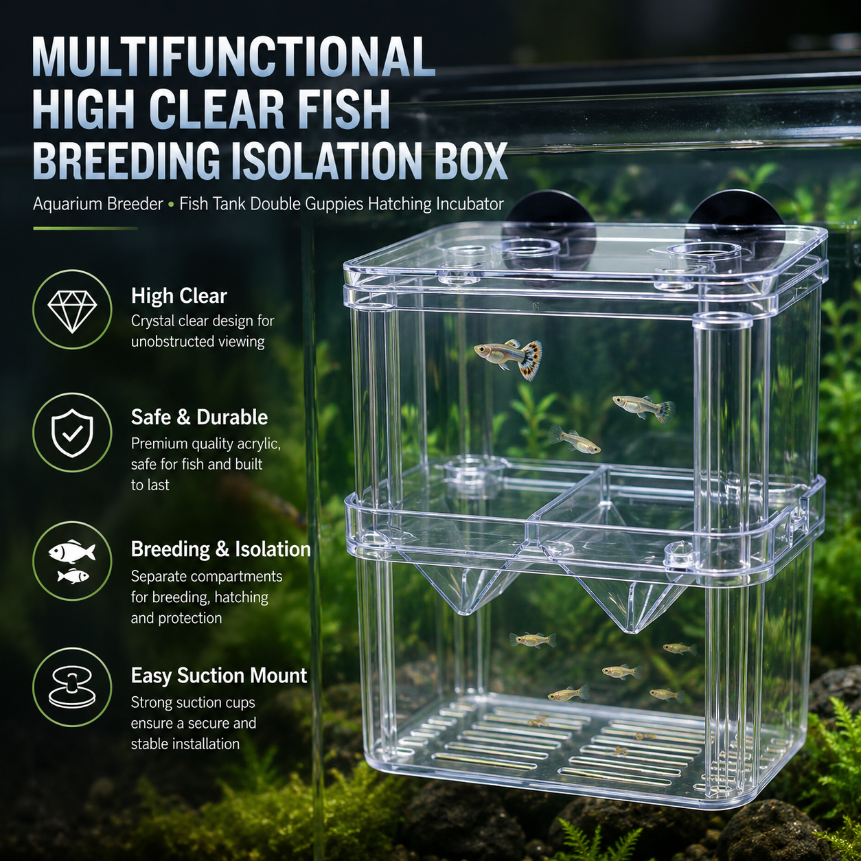 Multifunctional Clear Aquarium Fish Breeding Isolation Box for Guppies