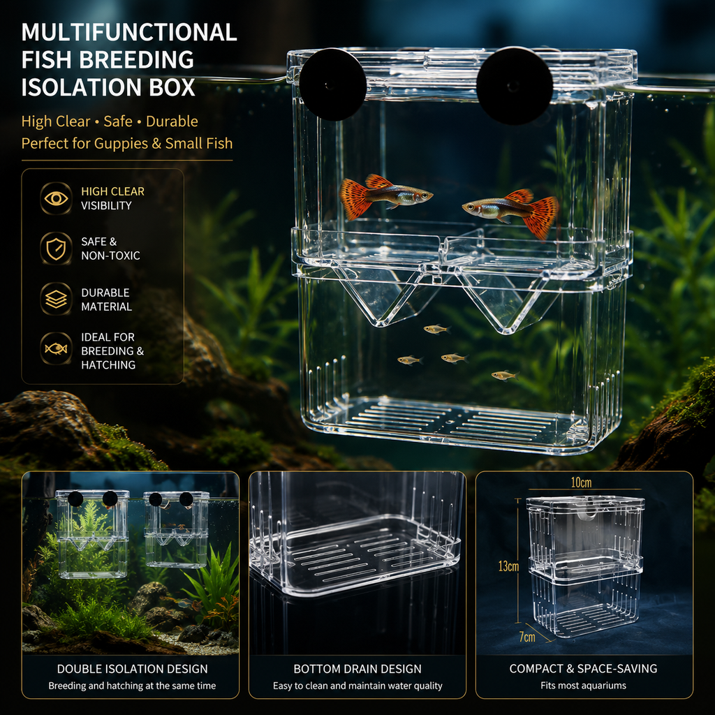 Multifunctional Clear Aquarium Fish Breeding Isolation Box for Guppies
