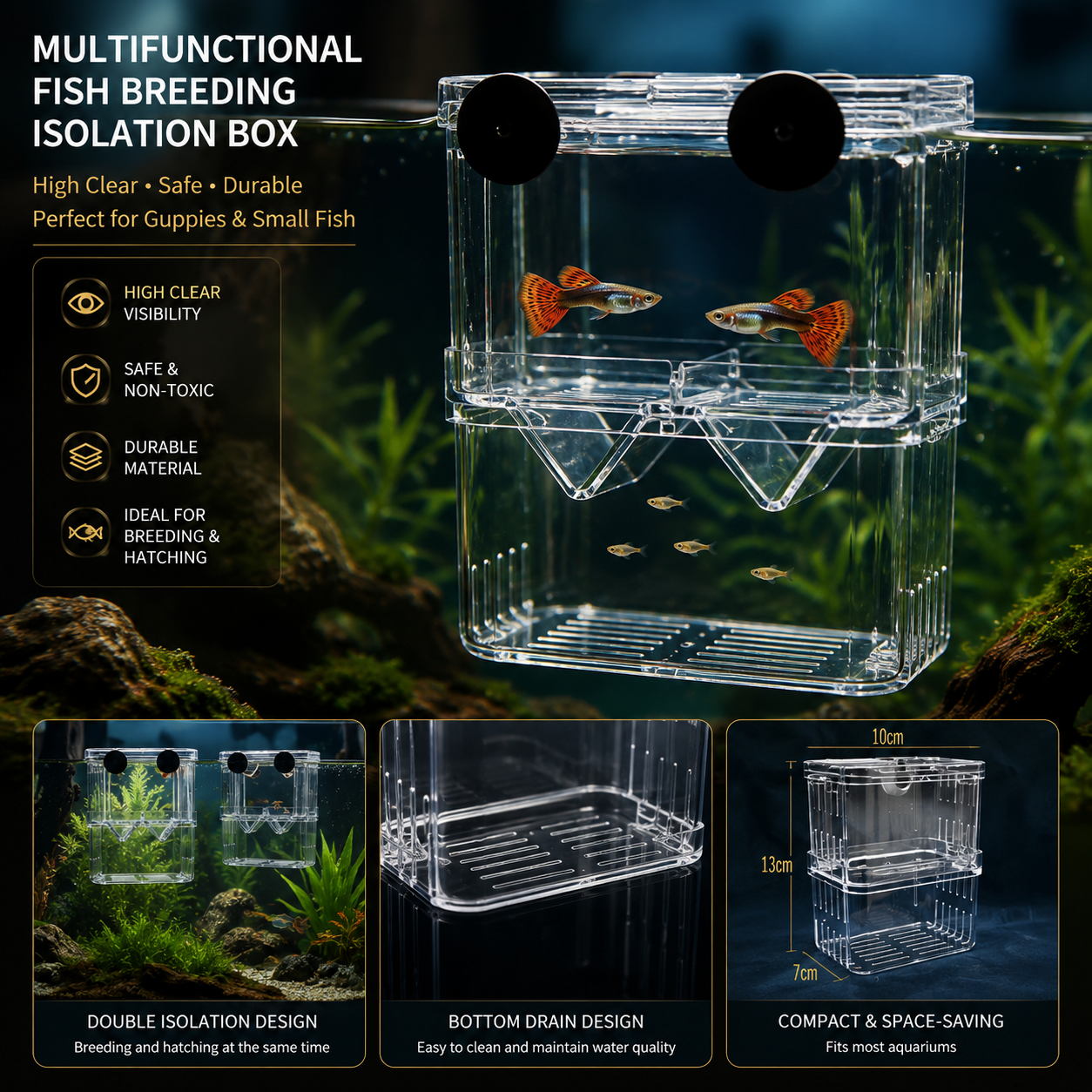 Multifunctional Clear Aquarium Fish Breeding Isolation Box for Guppies