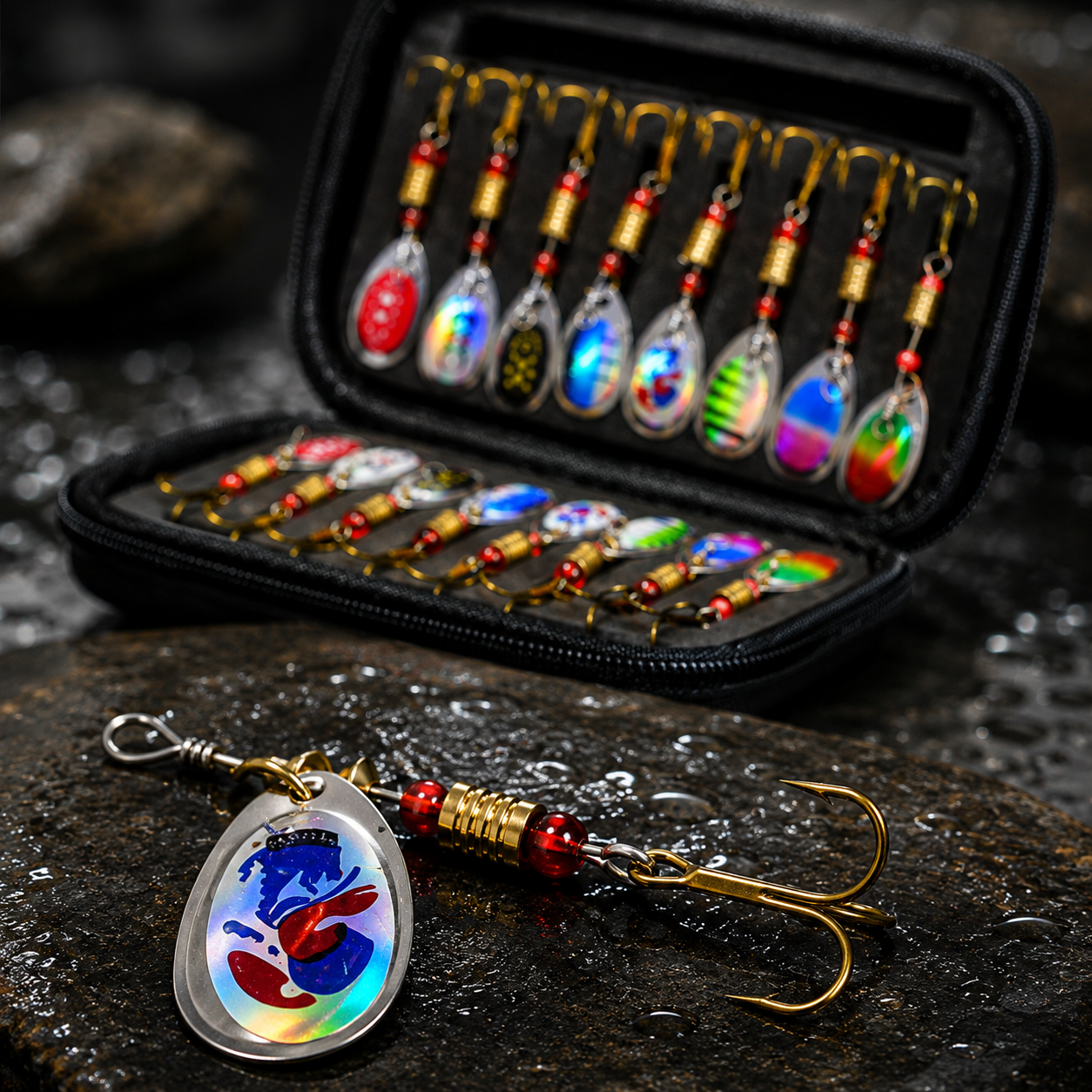 16Pcs Metal Spinner Spoon Fishing Lure Set with Storage Box