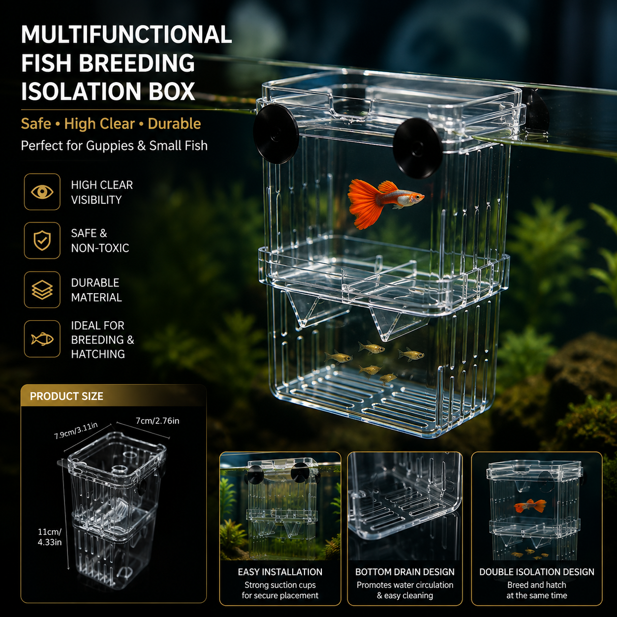 Multifunctional Clear Aquarium Fish Breeding Isolation Box for Guppies