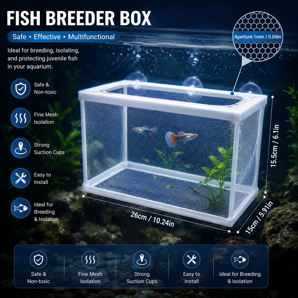 Aquarium Fish Breeder Box with Suction Cups – Mesh Hatcher Incubator