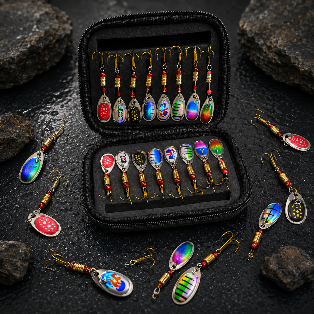 16Pcs Metal Spinner Spoon Fishing Lure Set with Storage Box
