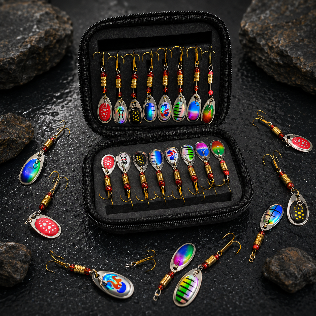 16Pcs Metal Spinner Spoon Fishing Lure Set with Storage Box