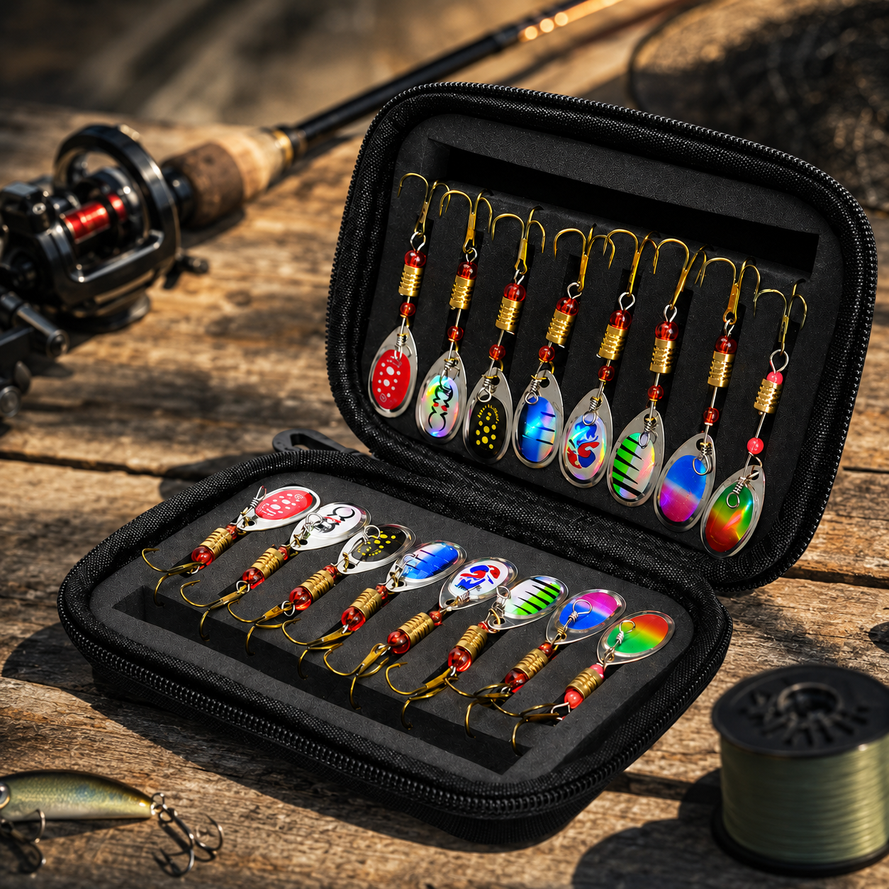 16Pcs Metal Spinner Spoon Fishing Lure Set with Storage Box