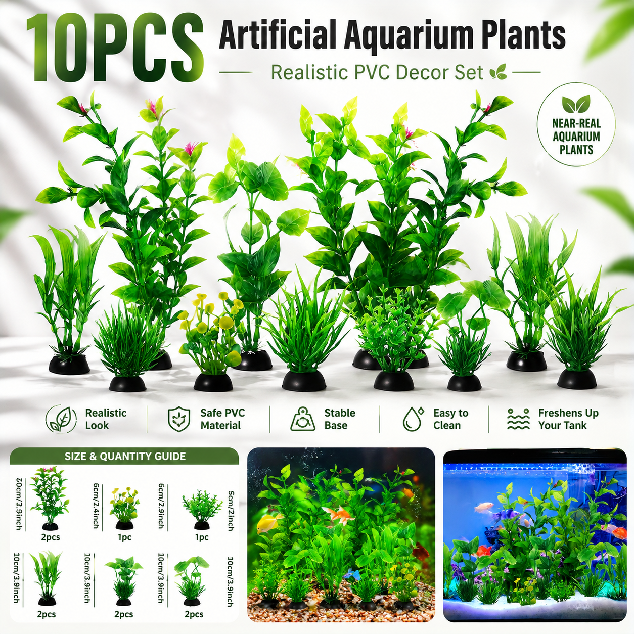 10pcs Realistic Green Artificial Aquarium Plants Set