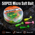 50PCS Micro T-Tail Soft Fishing Lures – 1.5cm Mixed Colour Bait Set