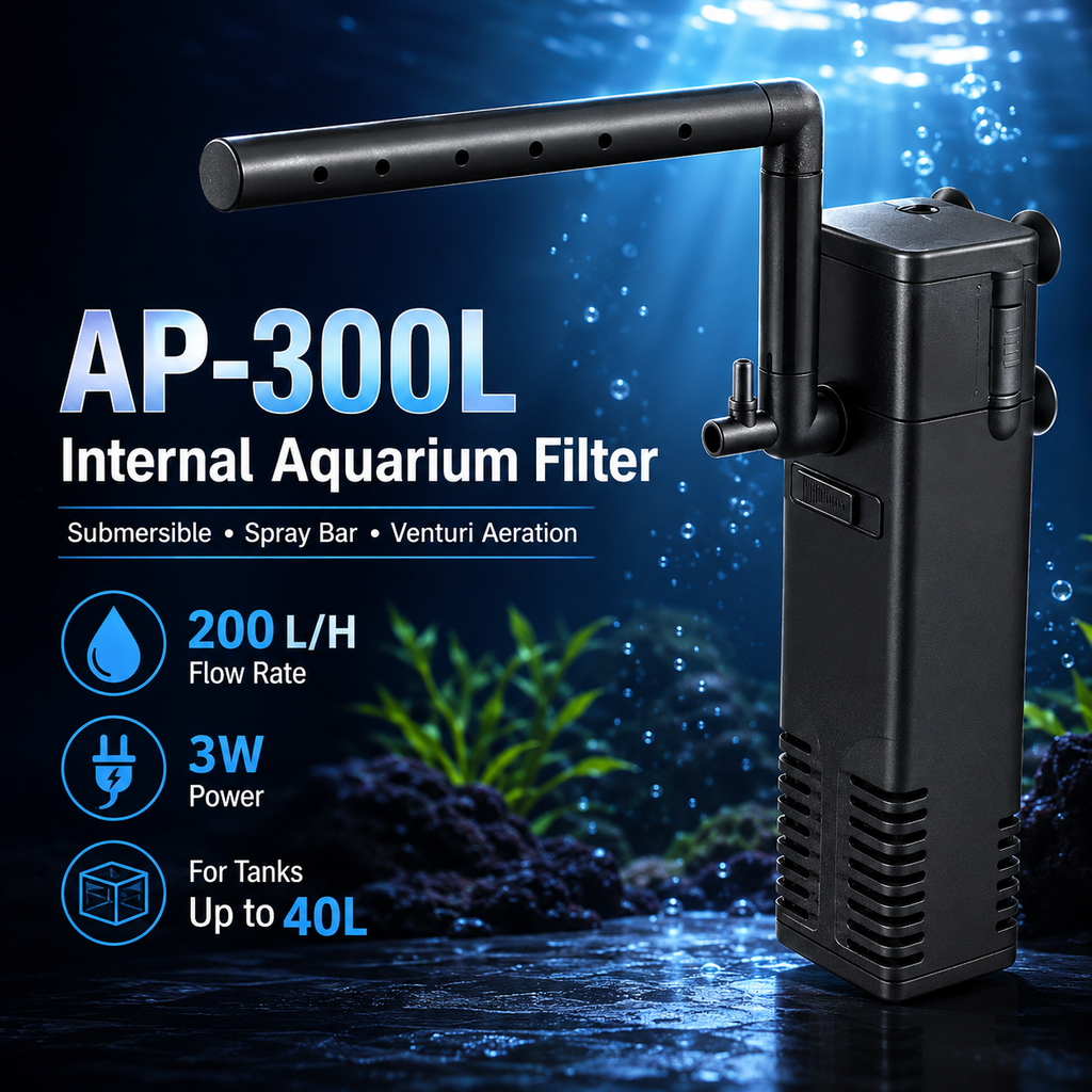 AP-300L Internal Aquarium Filter with Spray Bar – 200 L/H, 3W