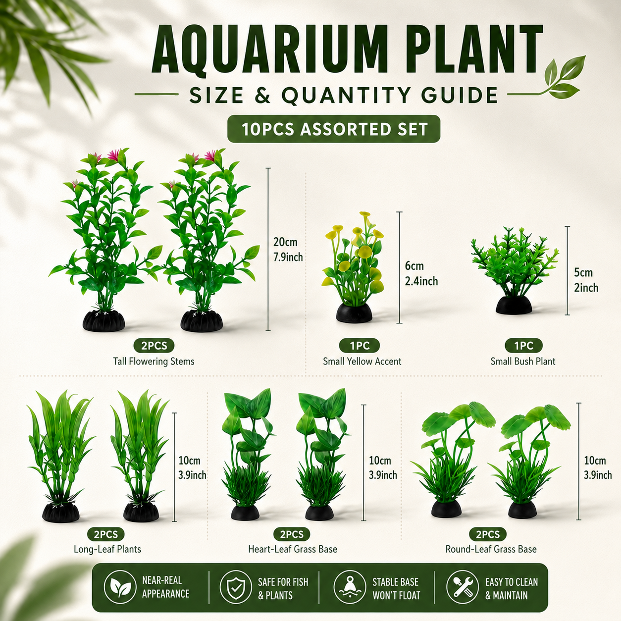 10pcs Realistic Green Artificial Aquarium Plants Set