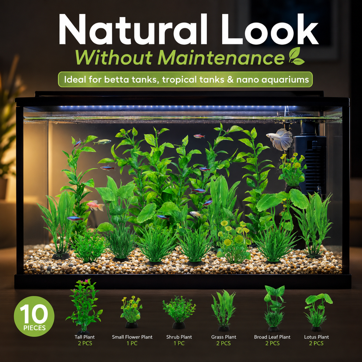 10pcs Realistic Green Artificial Aquarium Plants Set