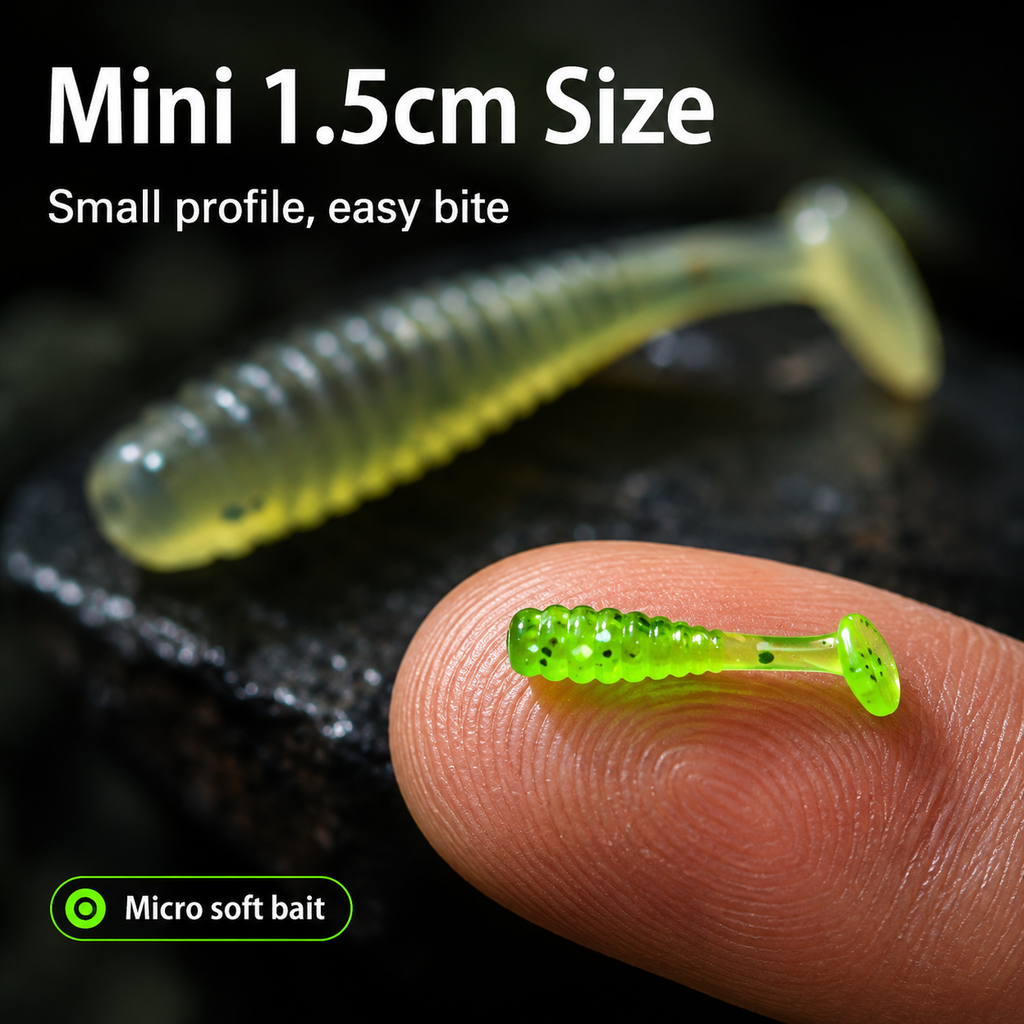 50PCS Micro T-Tail Soft Fishing Lures – 1.5cm Mixed Colour Bait Set
