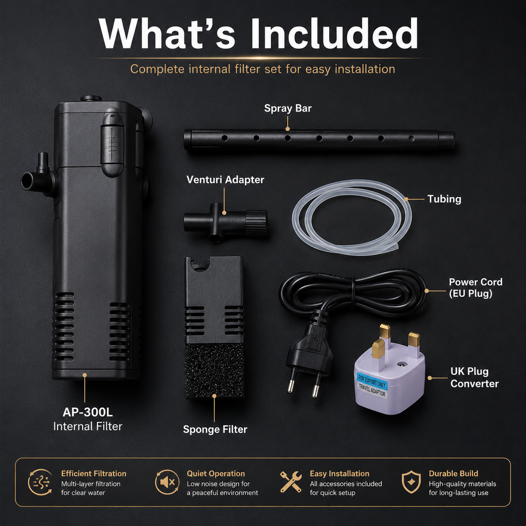 AP-300L Internal Aquarium Filter with Spray Bar – 200 L/H, 3W