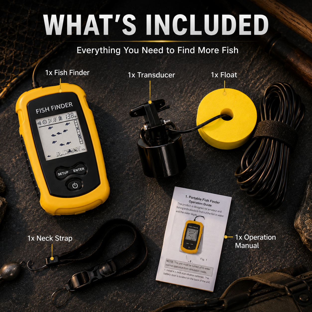 Portable Sonar Fish Finder with Fish Alarm – 100m Depth Echo Sounder for Lake, Sea & Boat Fishing