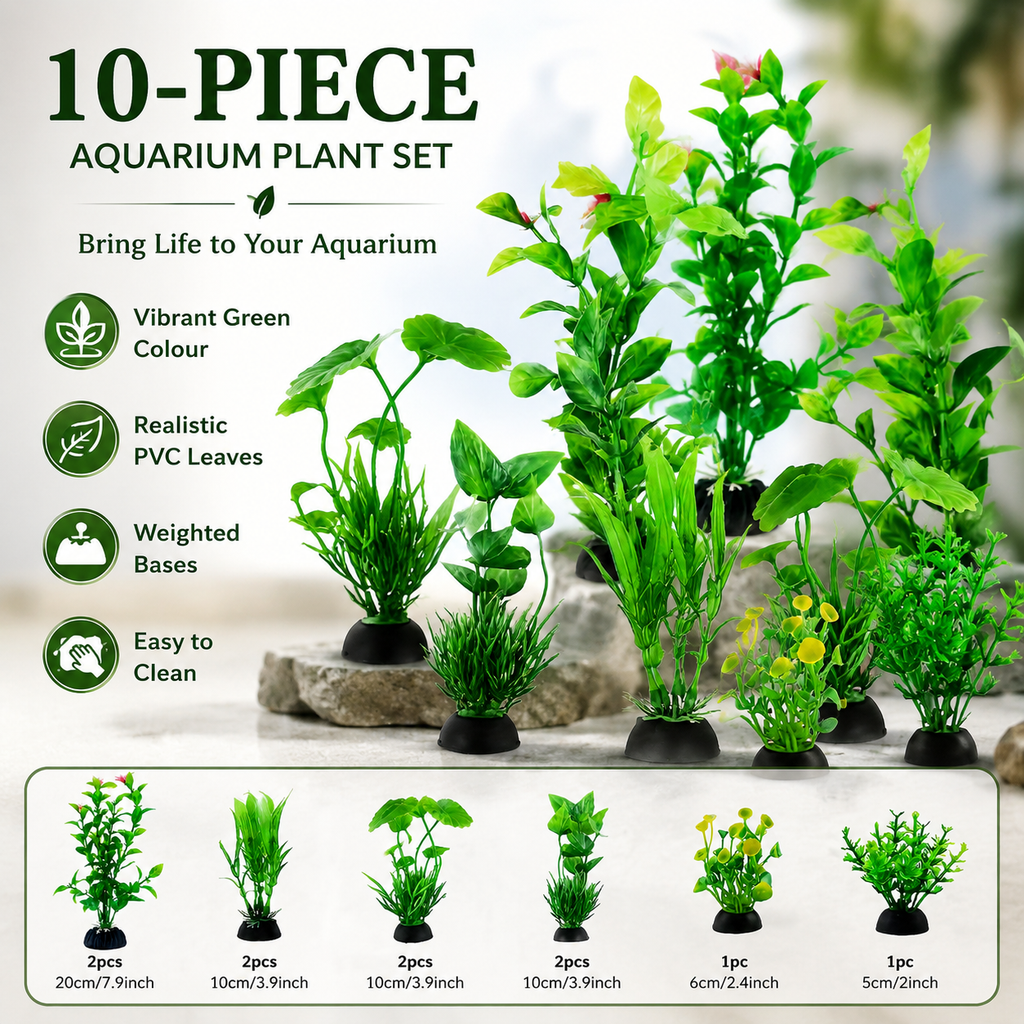 10pcs Realistic Green Artificial Aquarium Plants Set