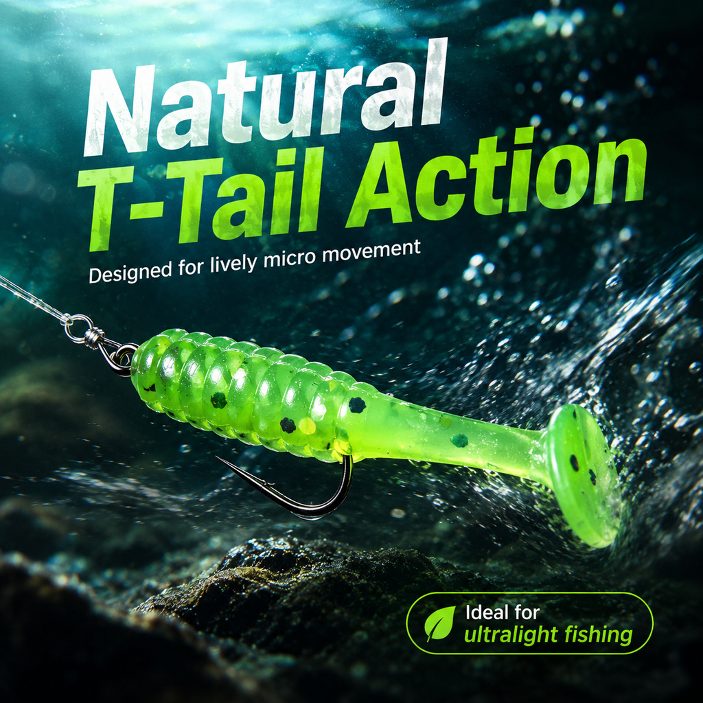 50PCS Micro T-Tail Soft Fishing Lures – 1.5cm Mixed Colour Bait Set