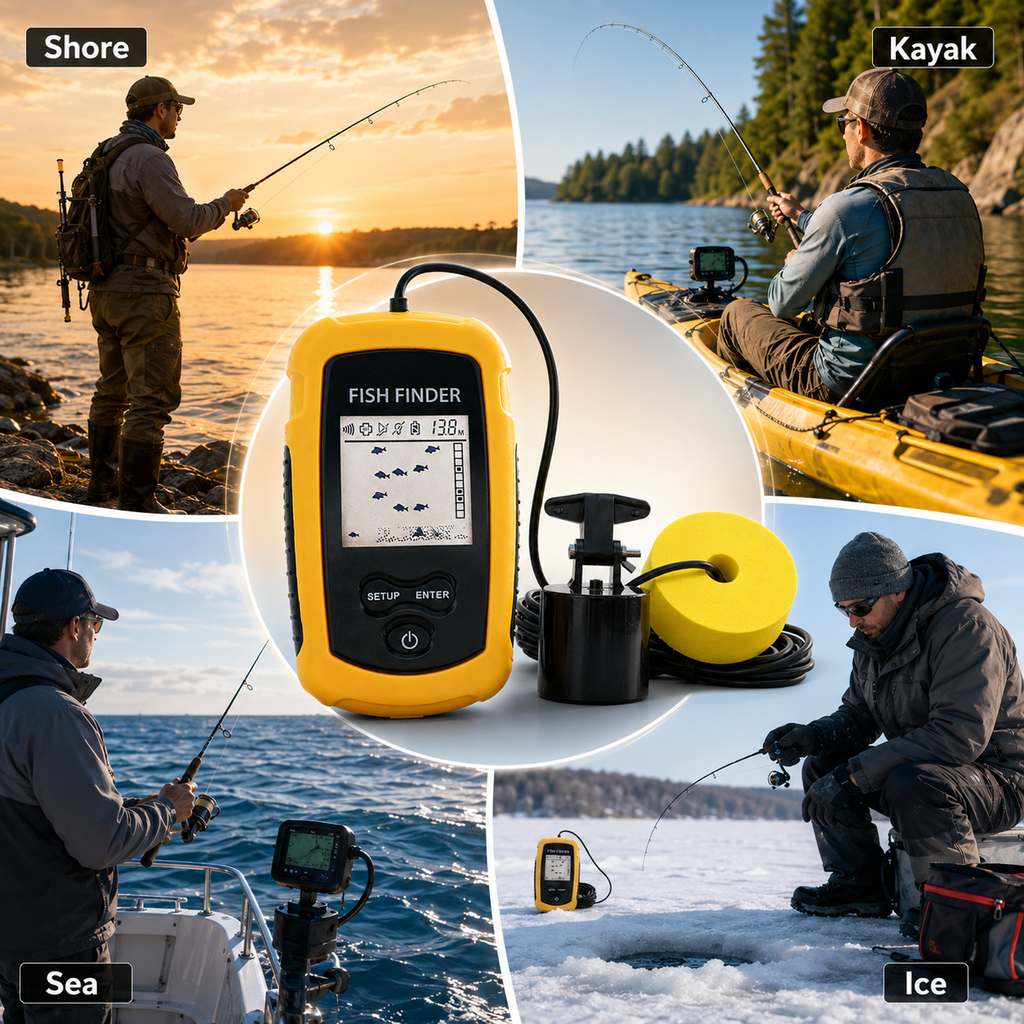 Portable Sonar Fish Finder with Fish Alarm – 100m Depth Echo Sounder for Lake, Sea & Boat Fishing