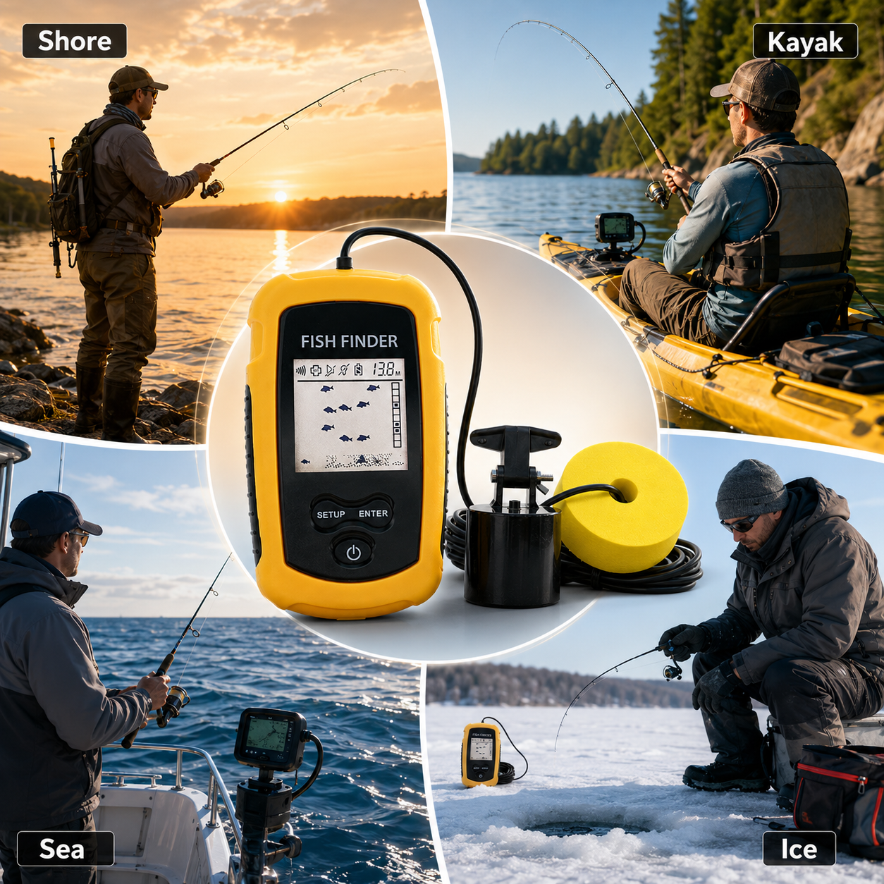 Portable Sonar Fish Finder with Fish Alarm – 100m Depth Echo Sounder for Lake, Sea & Boat Fishing
