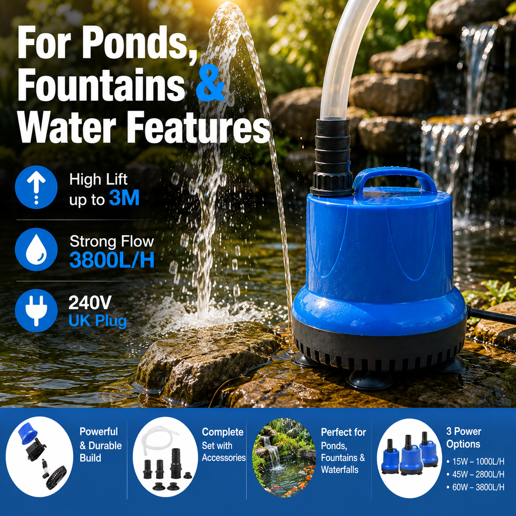 240V Submersible Water Pump for Aquariums, Ponds & Fountains