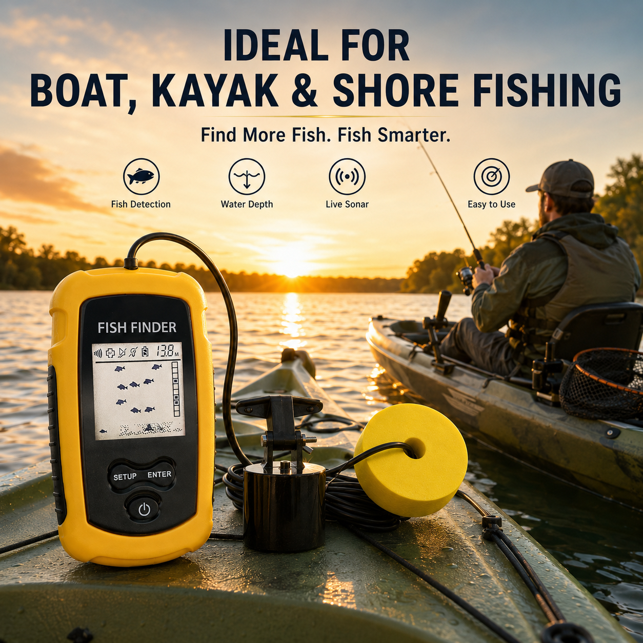 Portable Sonar Fish Finder with Fish Alarm – 100m Depth Echo Sounder for Lake, Sea & Boat Fishing
