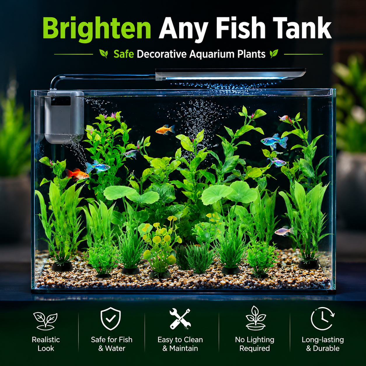 10pcs Realistic Green Artificial Aquarium Plants Set