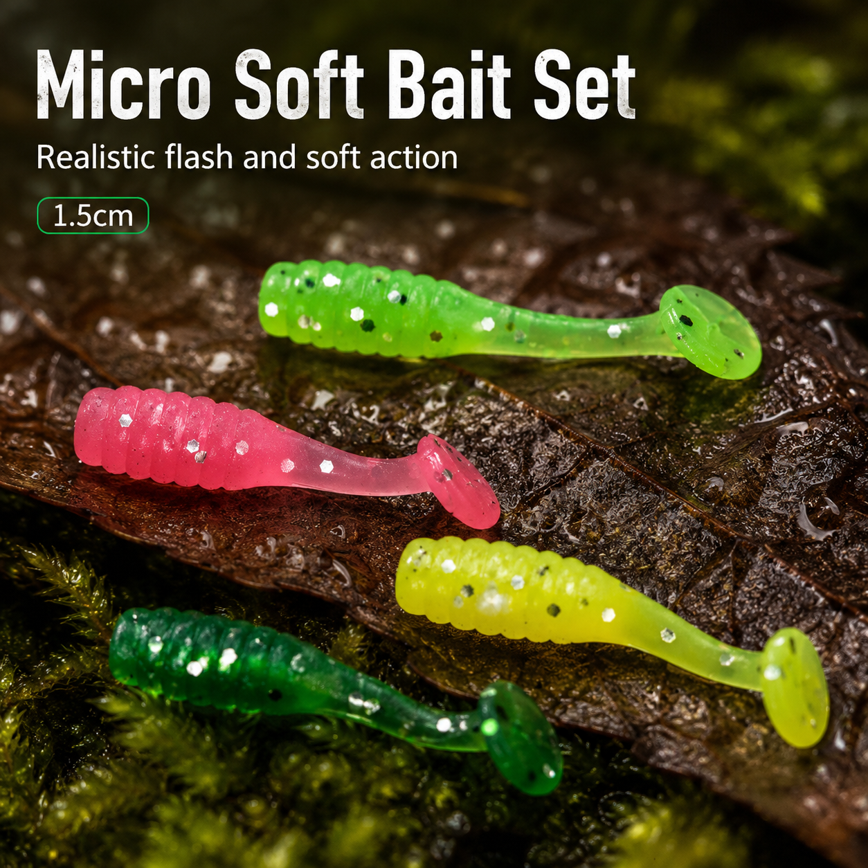 50PCS Micro T-Tail Soft Fishing Lures – 1.5cm Mixed Colour Bait Set