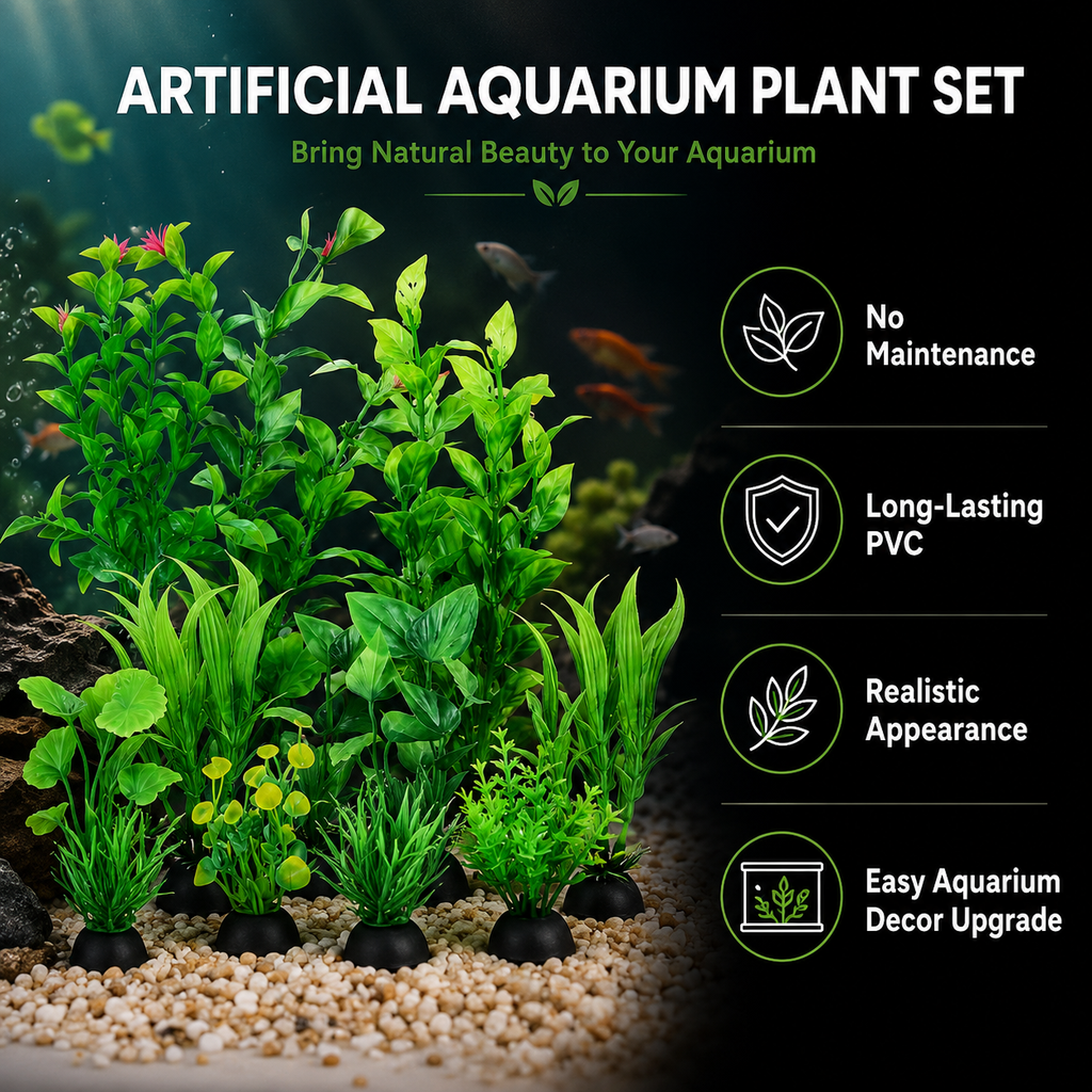10pcs Realistic Green Artificial Aquarium Plants Set