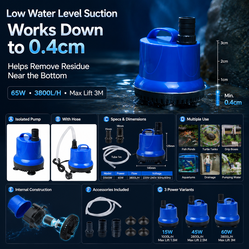 240V Submersible Water Pump for Aquariums, Ponds & Fountains
